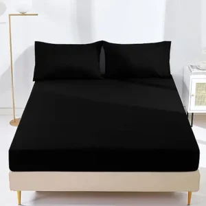 Home double fitted sheet, with 30cm depth pocket, bed sheets double, 100% polycotton, hotel quality easy care plain dyed soft, sweat absorbent and breathable (double, black)