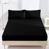 Home double fitted sheet, with 30cm depth pocket, bed sheets double, 100% polycotton, hotel quality easy care plain dyed soft, sweat absorbent and breathable (double, black)